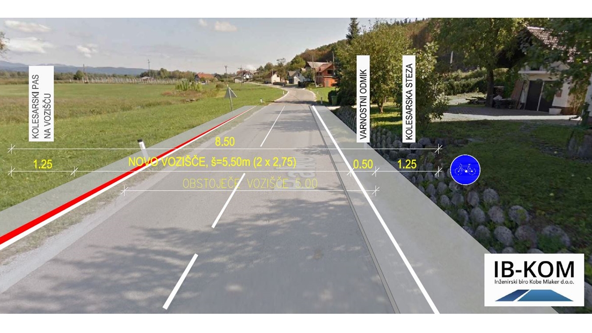 IB-KOM - Vizualni prikaz načrtovanega cestnega profila v naselju Pako